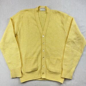 Vintage Lord Jeff Wool Cardigan Sweater XL Yellow Made USA Scotland Grandpa